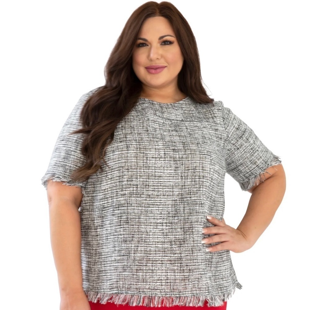 NWT Maree Pour Toi Black & White Tweed Top with Gold Metallic 26